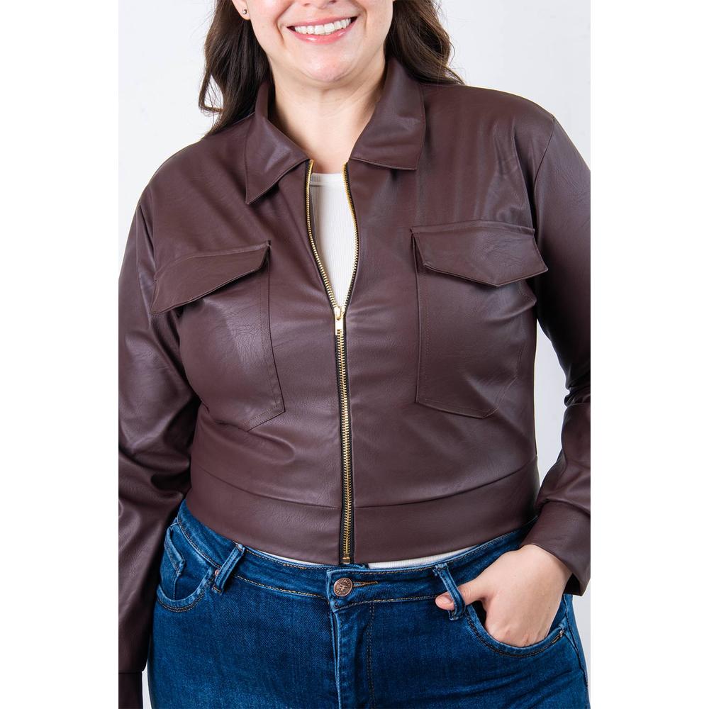 Foto 4 | Chamarra Corta De Vinipiel Roman Fashion /tallas Extras, 18048 (café) Cafe