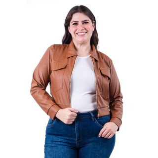 Foto 1 | Chamarra Corta De Vinipiel Roman Fashion /tallas Extras, 18048 (chedron) Cafe