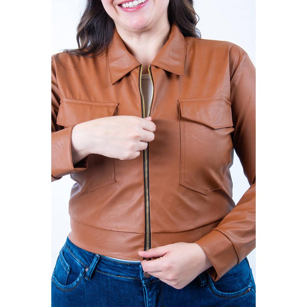 Foto 4 | Chamarra Corta De Vinipiel Roman Fashion /tallas Extras, 18048 (chedron) Cafe
