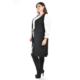 Foto 2 | Chaleco Largo Tipo Gamuza Roman Fashion /tallas Extras, 3905 (negro) Negro