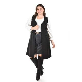 Foto 6 | Chaleco Largo Tipo Gamuza Roman Fashion /tallas Extras, 3905 (negro) Negro