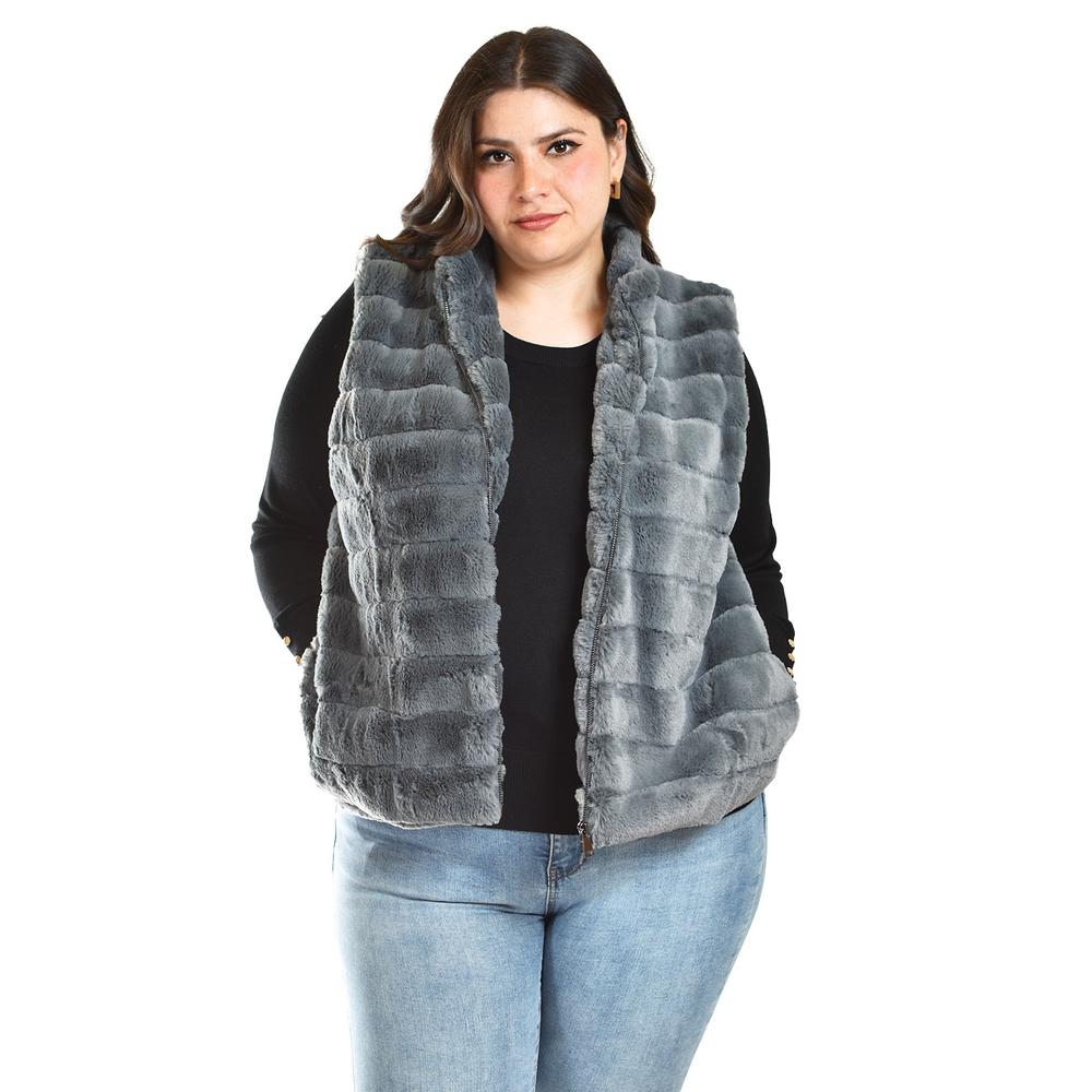 Chaleco De Pelo Sintetico Roman Fashion /tallas Extras, 3902 (gris) Gris