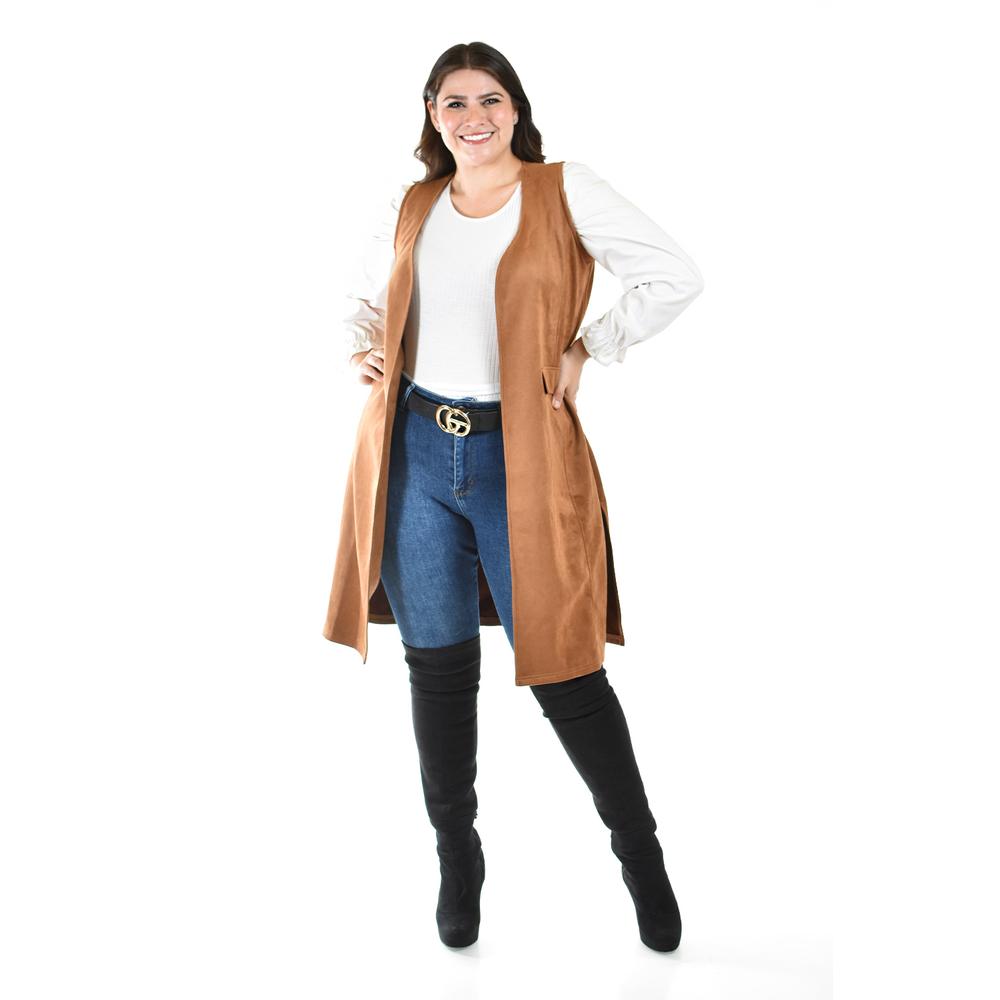 Foto 5 | Chaleco Largo Tipo Gamuza Roman Fashion /tallas Extras, 3905 (chedron) Naranja Oscuro