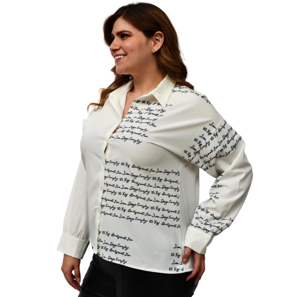 Foto 3 pulgar | Camisa Letters Roman Fashion Tallas Extras 741 color Blanco