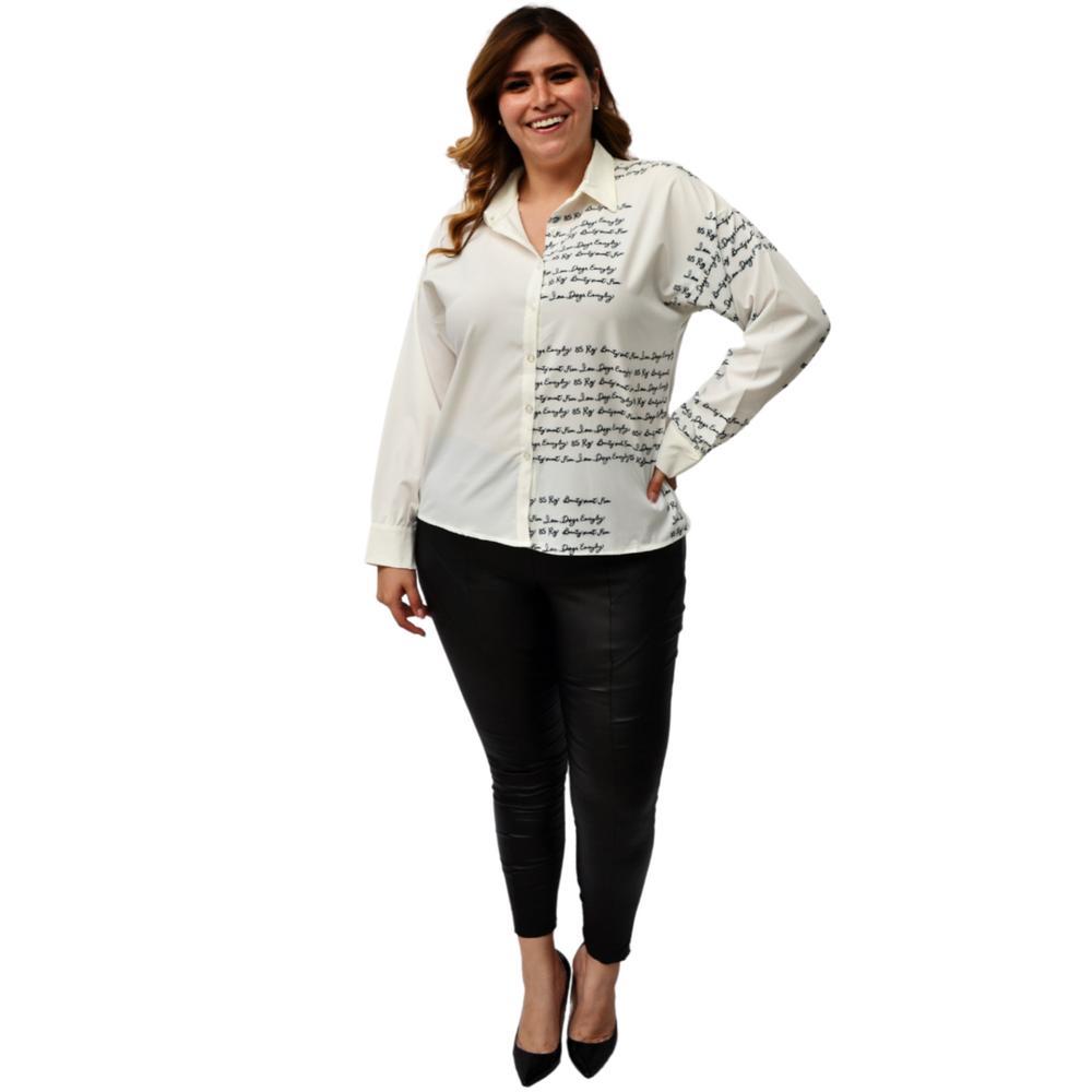 Foto 5 pulgar | Camisa Letters Roman Fashion Tallas Extras 741 color Blanco