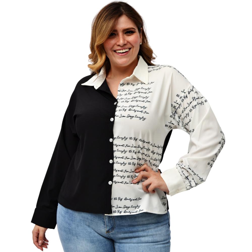 Foto 2 pulgar | Camisa Letters Roman Fashion Tallas Extras 741 color Negro/Blanco