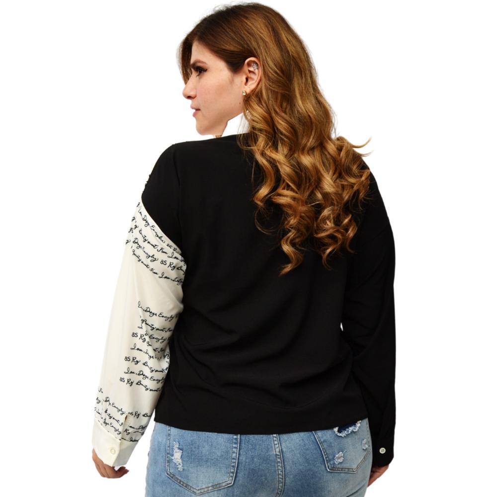 Foto 4 pulgar | Camisa Letters Roman Fashion Tallas Extras 741 color Negro/Blanco