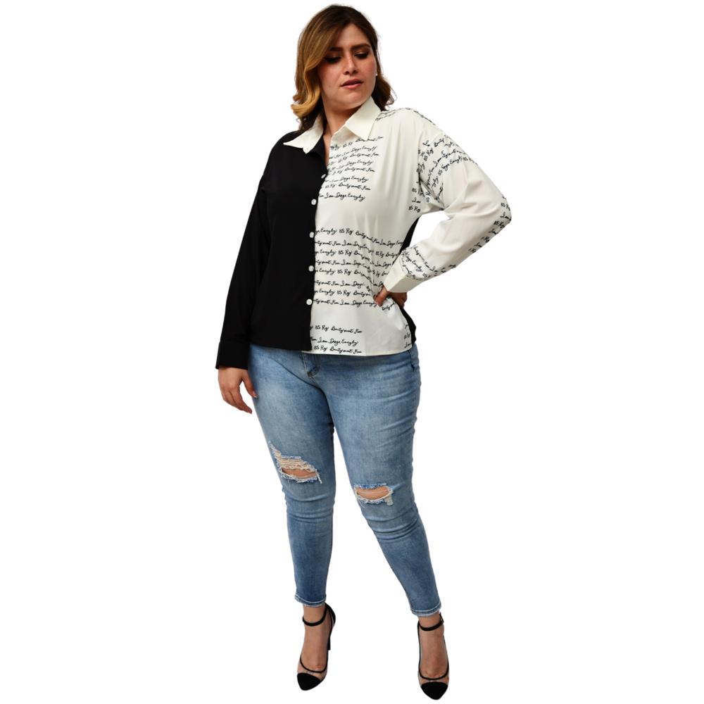 Foto 5 pulgar | Camisa Letters Roman Fashion Tallas Extras 741 color Negro/Blanco