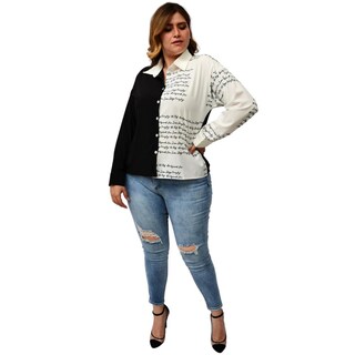 Foto 4 | Camisa Letters Roman Fashion Tallas Extras 741 color Negro/Blanco