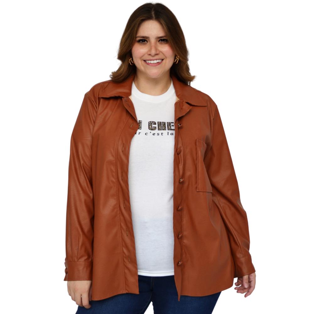 Foto 2 pulgar | Sobrecamisa de Vinipiel ROMAN FASHION JA-2124-CAMEL-ALL color Marrón Tallas Extras