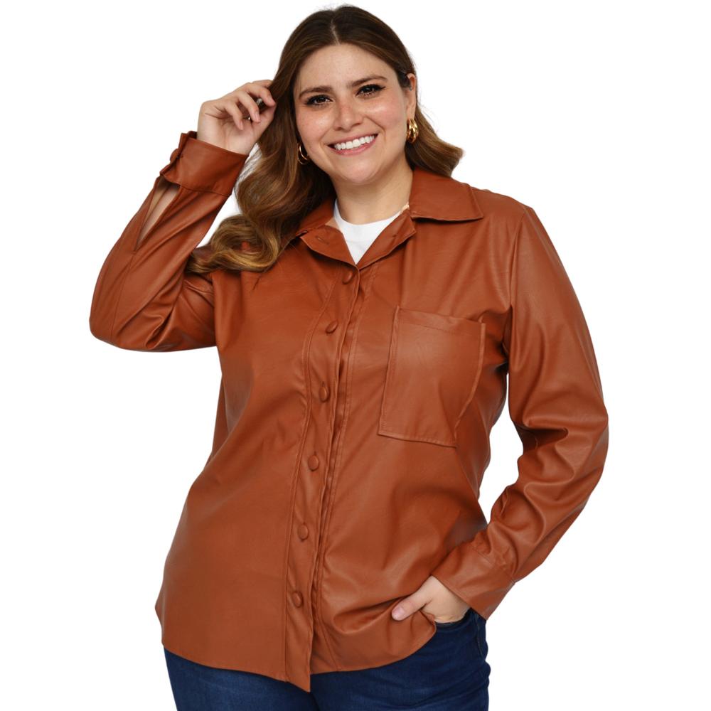Foto 3 pulgar | Sobrecamisa de Vinipiel ROMAN FASHION JA-2124-CAMEL-ALL color Marrón Tallas Extras