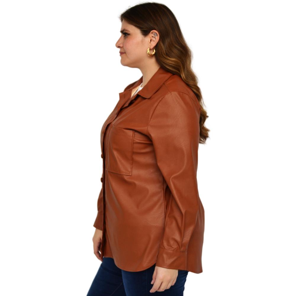 Foto 4 pulgar | Sobrecamisa de Vinipiel ROMAN FASHION JA-2124-CAMEL-ALL color Marrón Tallas Extras