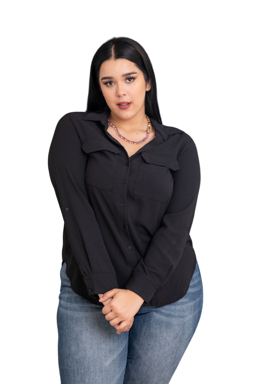Foto 2 pulgar | Blusa Camisera María Ferré 30520 color Negro Manga Larga Para Mujer Tallas Extras