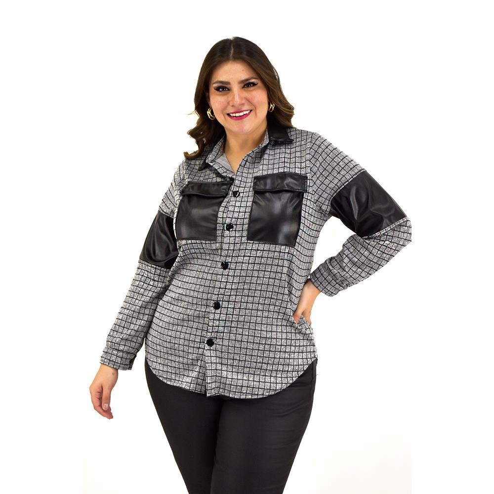 Foto 2 pulgar | Sobre Camisa Cuadros Roman Fashion /tallas Extras, 8051 (gris) Negro