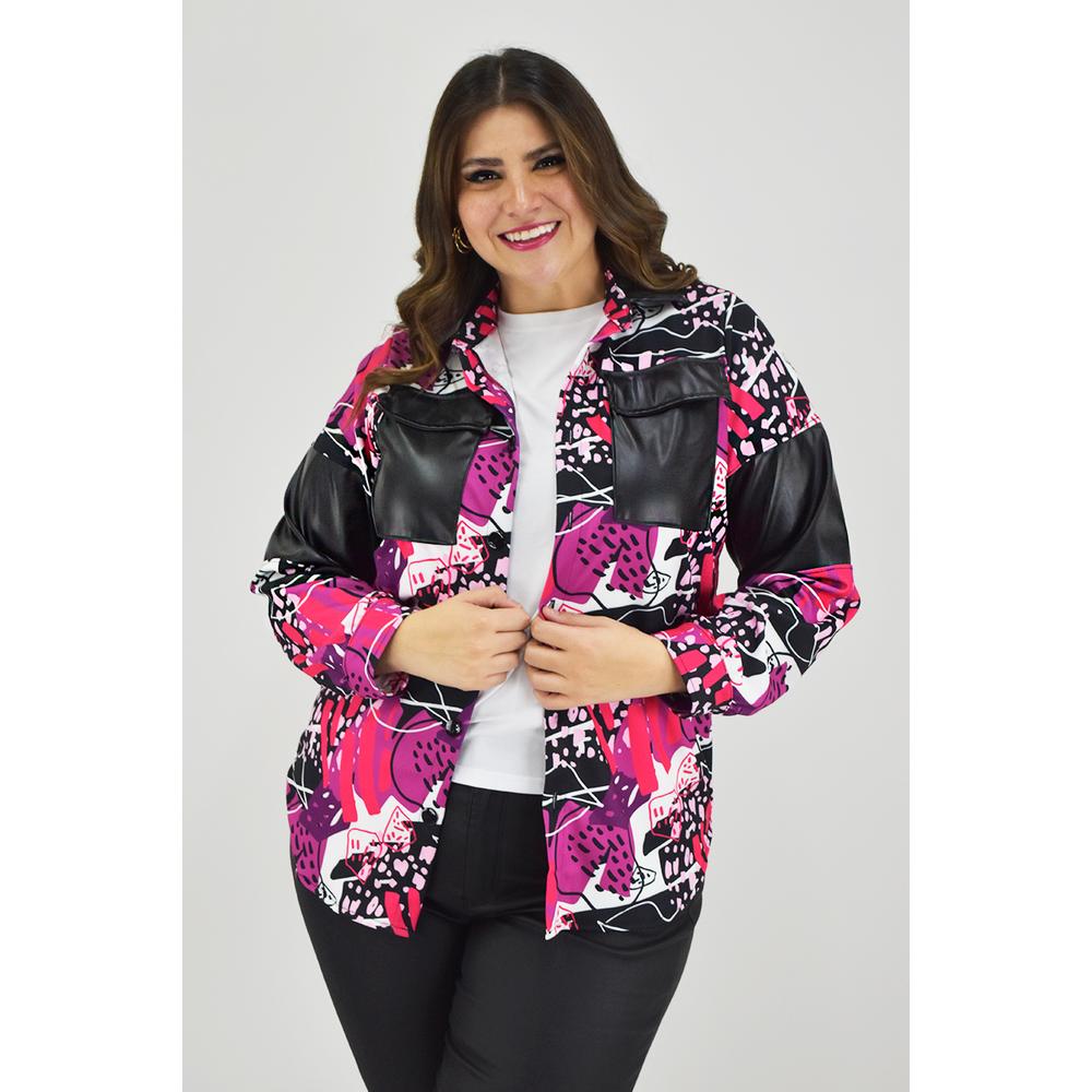 Foto 2 pulgar | Camisa Sublimada Roman Fashion Fucsia para Mujer