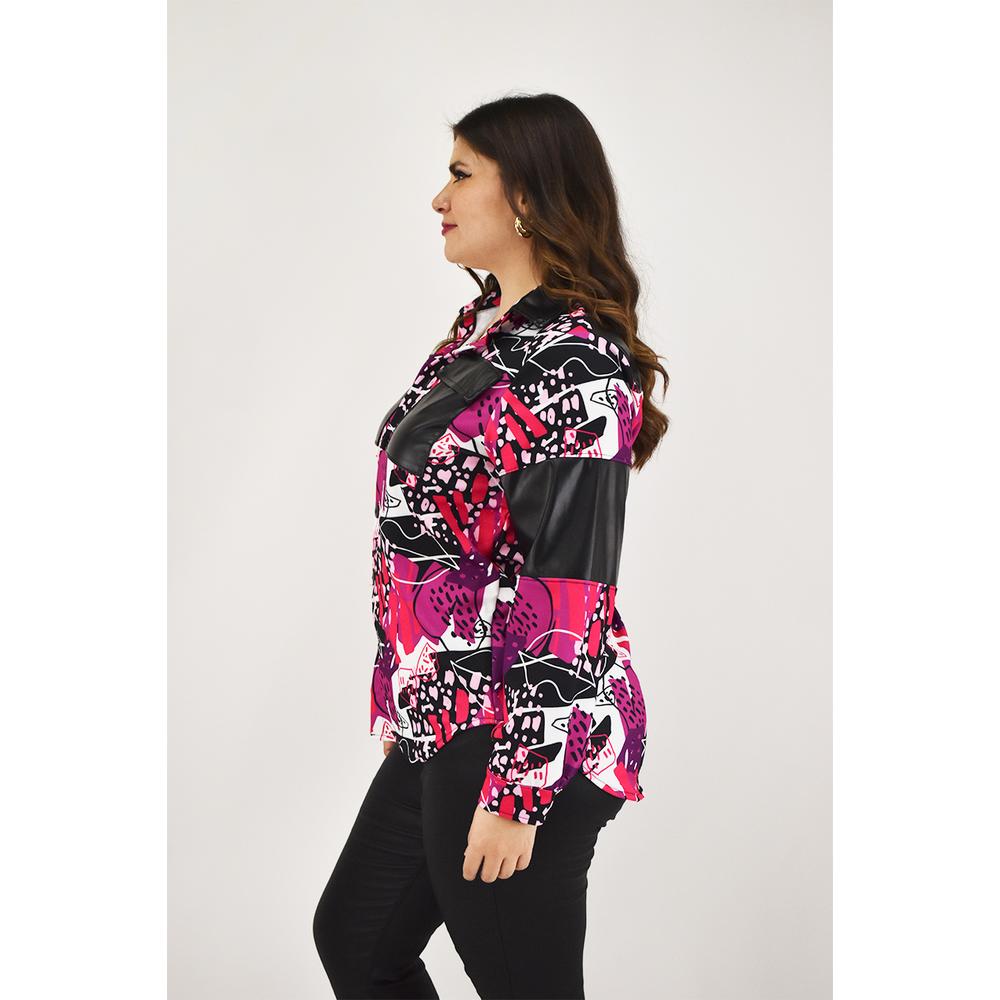 Foto 3 pulgar | Camisa Sublimada Roman Fashion Fucsia para Mujer