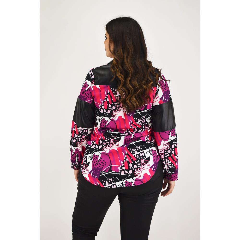 Foto 4 pulgar | Camisa Sublimada Roman Fashion Fucsia para Mujer
