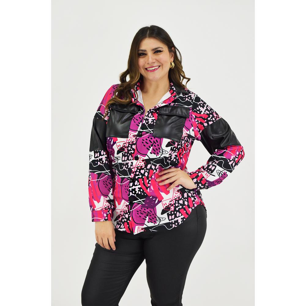 Foto 6 pulgar | Camisa Sublimada Roman Fashion Fucsia para Mujer