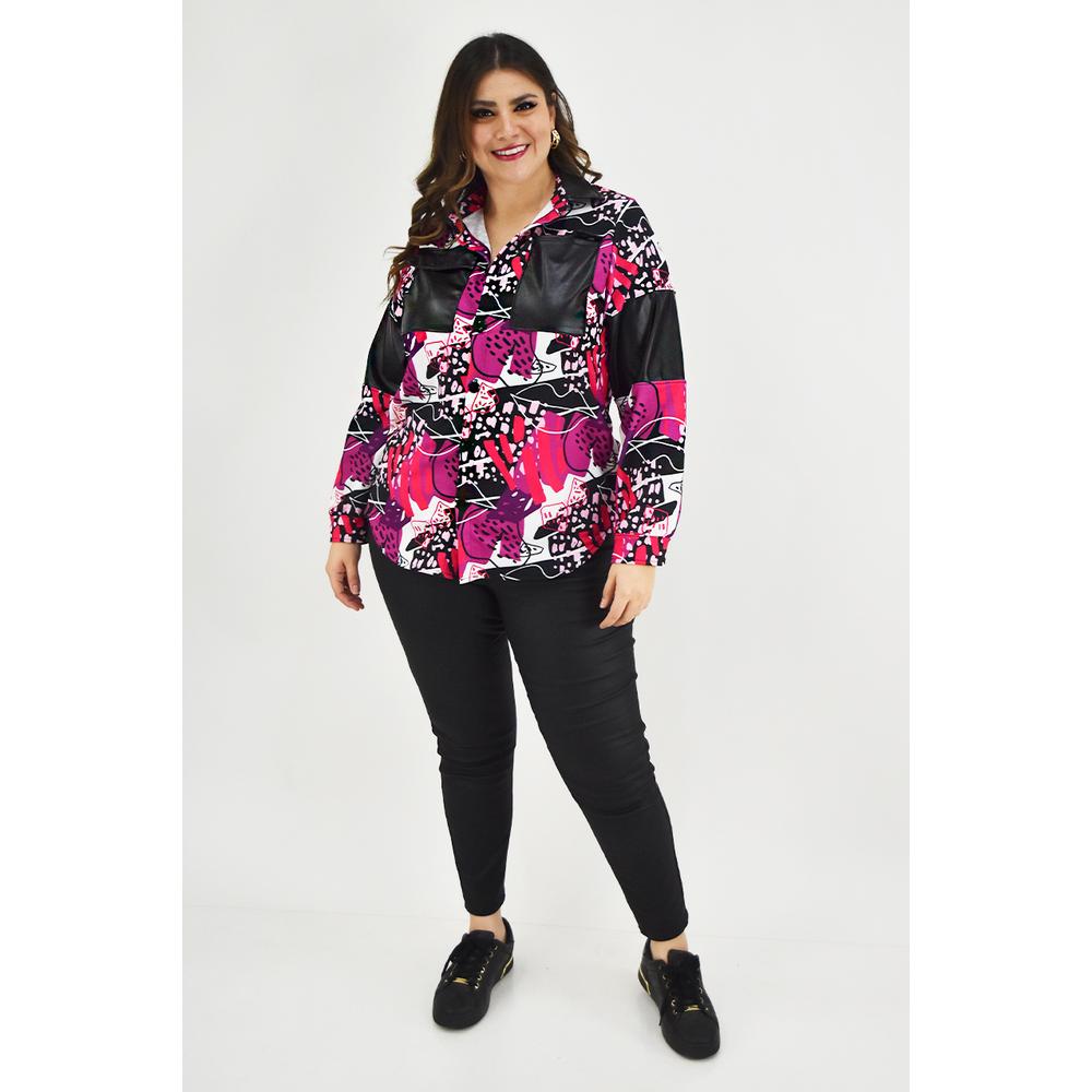 Foto 7 pulgar | Camisa Sublimada Roman Fashion Fucsia para Mujer