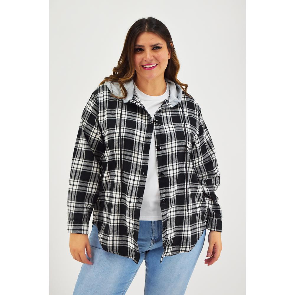 Foto 1 | Sobre Camisa Con Capucha Roman Fashion/tallas Extras, 8066 (negro Cuadros) Negro