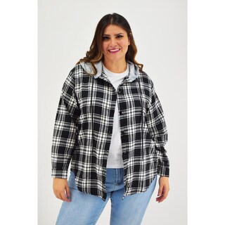 Foto 1 | Sobre Camisa Con Capucha Roman Fashion/tallas Extras, 8066 (negro Cuadros) Negro