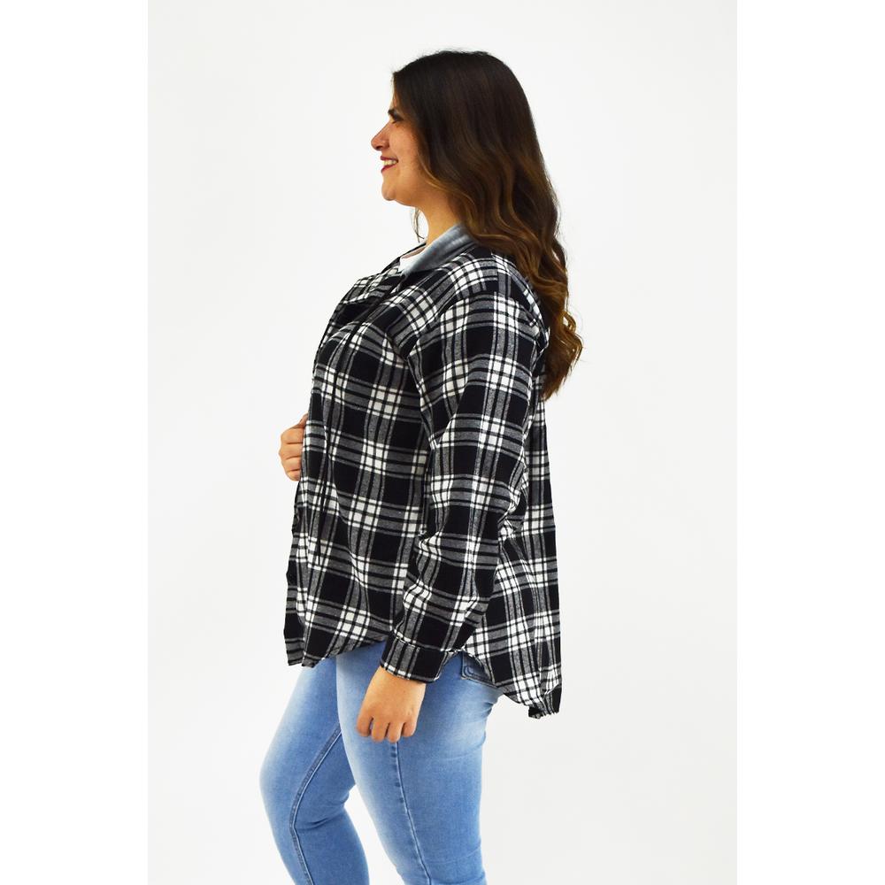 Foto 3 pulgar | Sobre Camisa Con Capucha Roman Fashion/tallas Extras, 8066 (negro Cuadros) Negro
