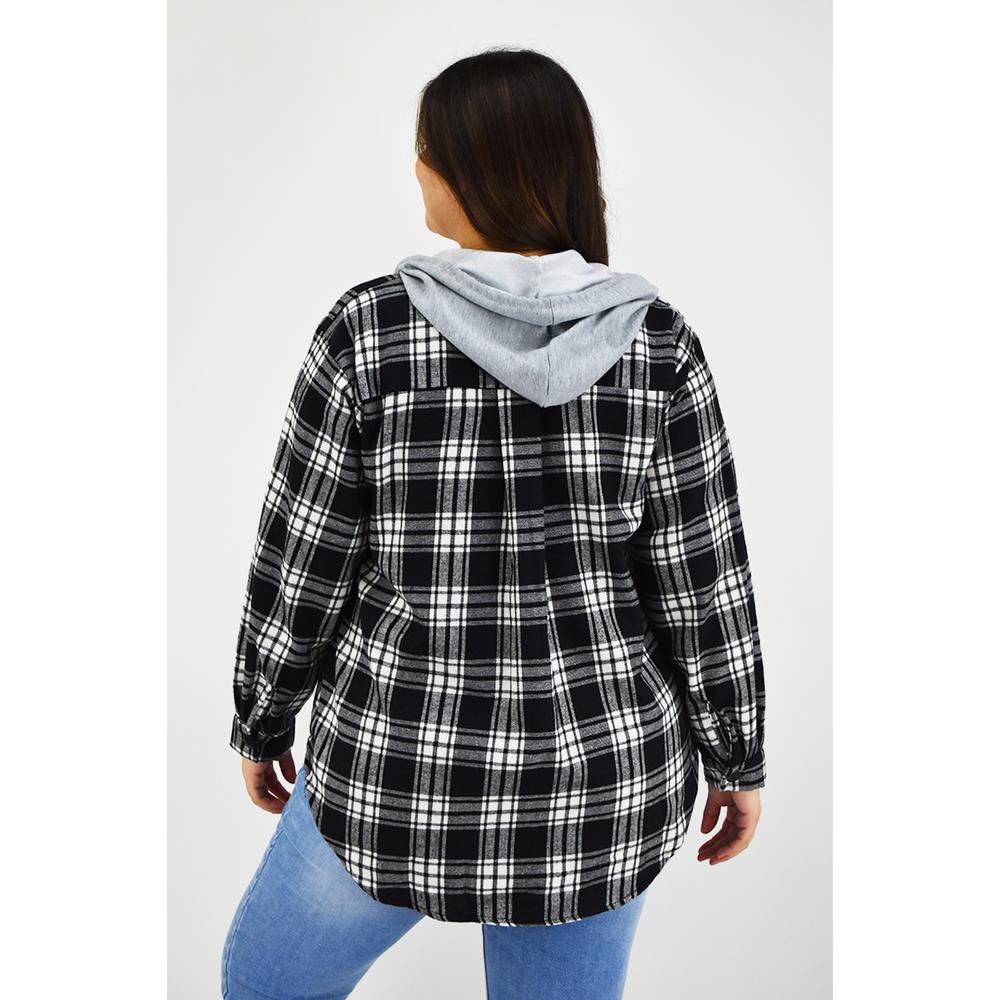 Foto 4 pulgar | Sobre Camisa Con Capucha Roman Fashion/tallas Extras, 8066 (negro Cuadros) Negro