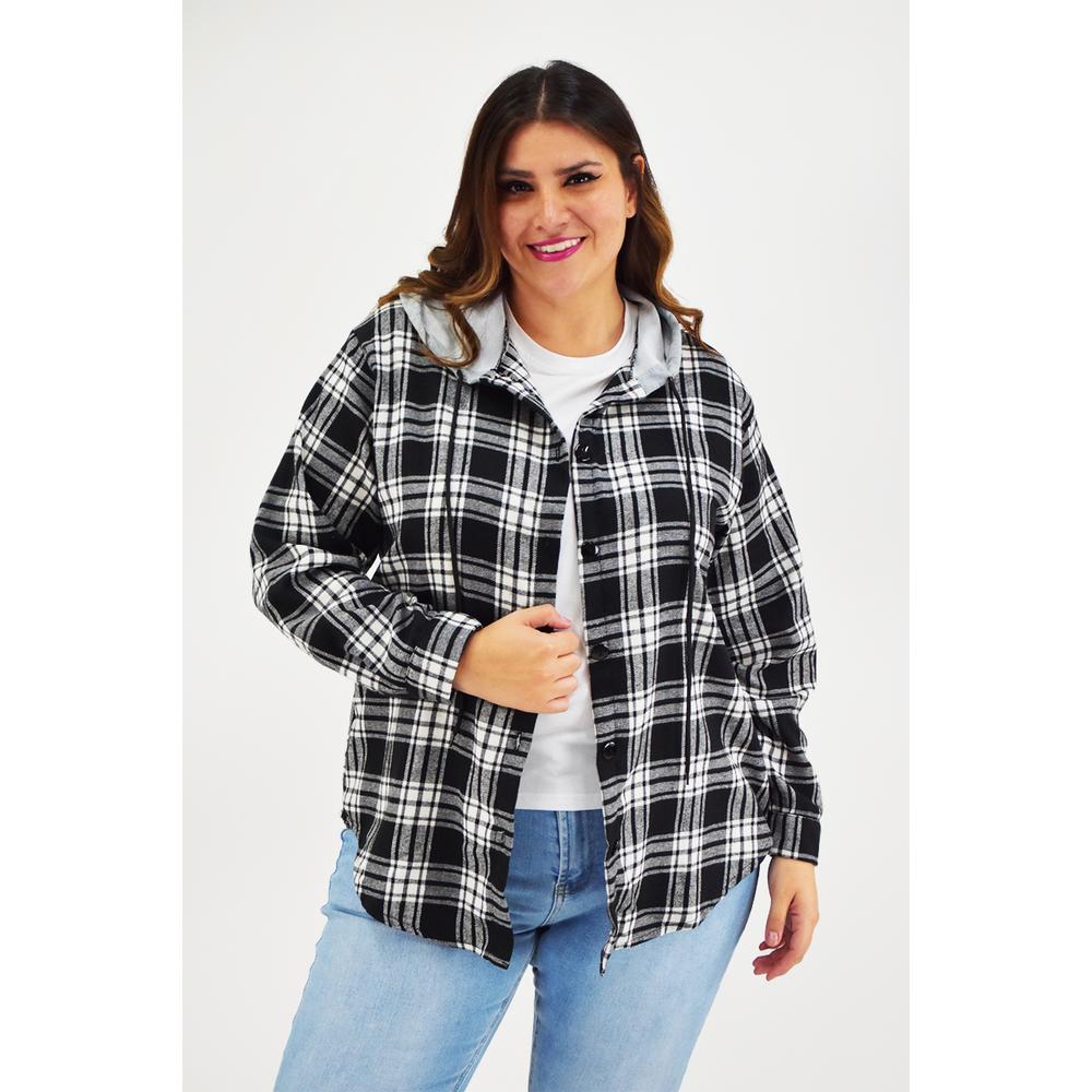 Foto 6 pulgar | Sobre Camisa Con Capucha Roman Fashion/tallas Extras, 8066 (negro Cuadros) Negro