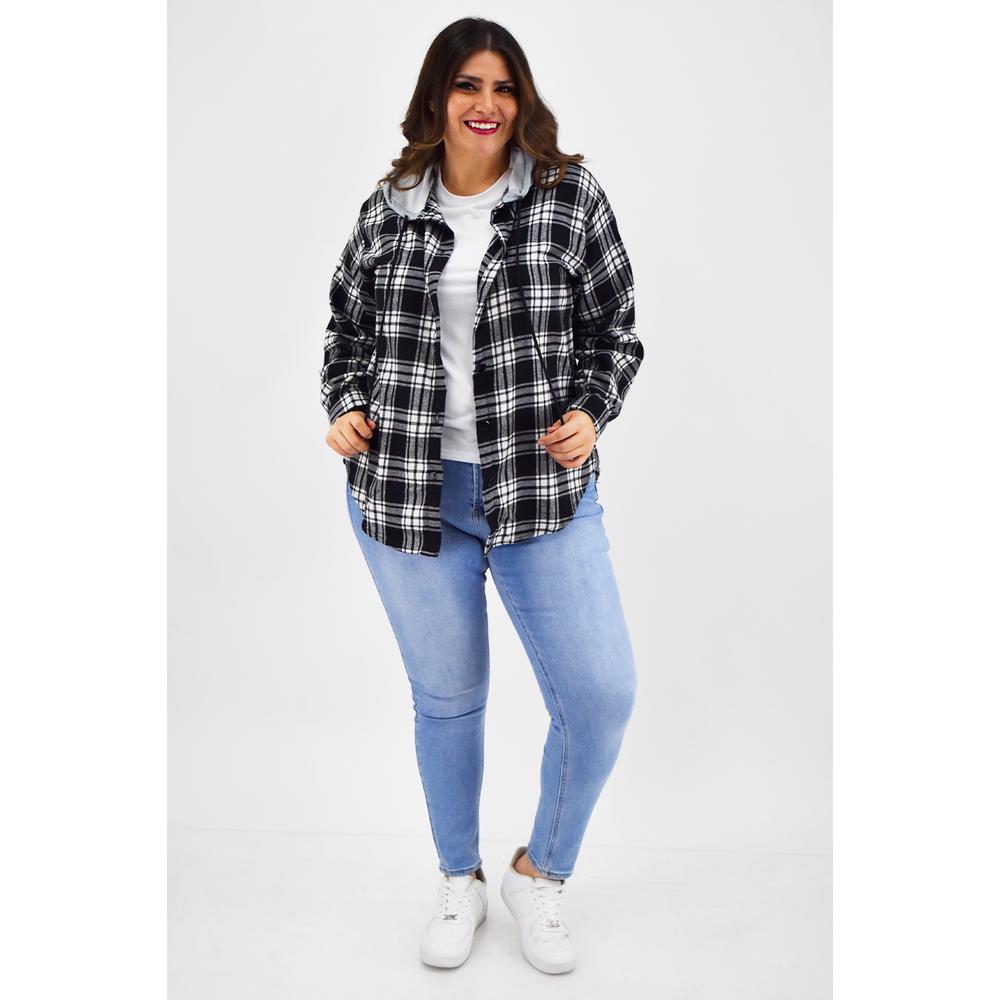 Foto 6 | Sobre Camisa Con Capucha Roman Fashion/tallas Extras, 8066 (negro Cuadros) Negro
