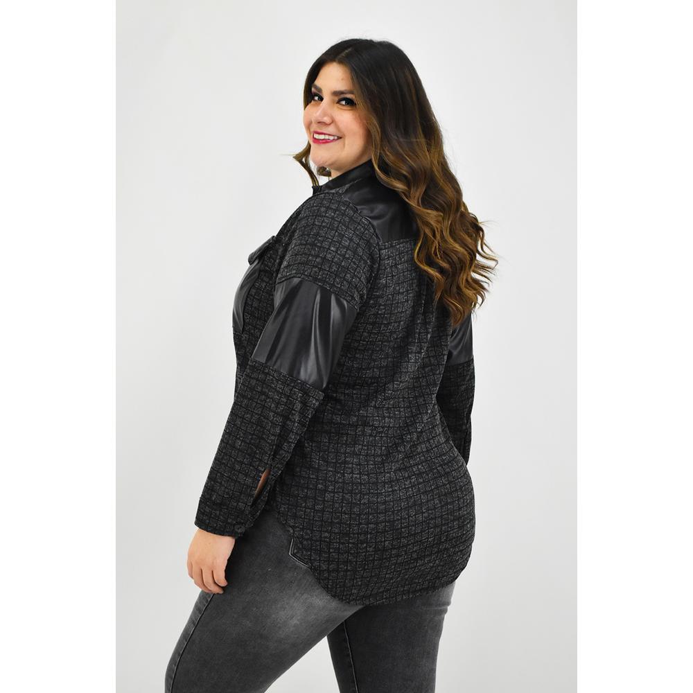 Foto 4 pulgar | Sobrecamisa Roman Fashion Gris a Cuadros para Mujer