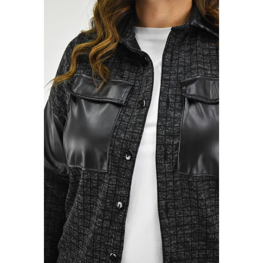 Foto 5 pulgar | Sobrecamisa Roman Fashion Gris a Cuadros para Mujer