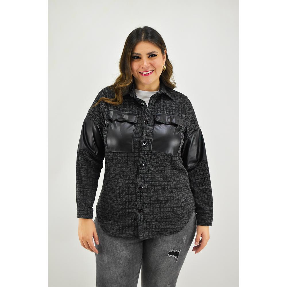 Foto 6 pulgar | Sobrecamisa Roman Fashion Gris a Cuadros para Mujer