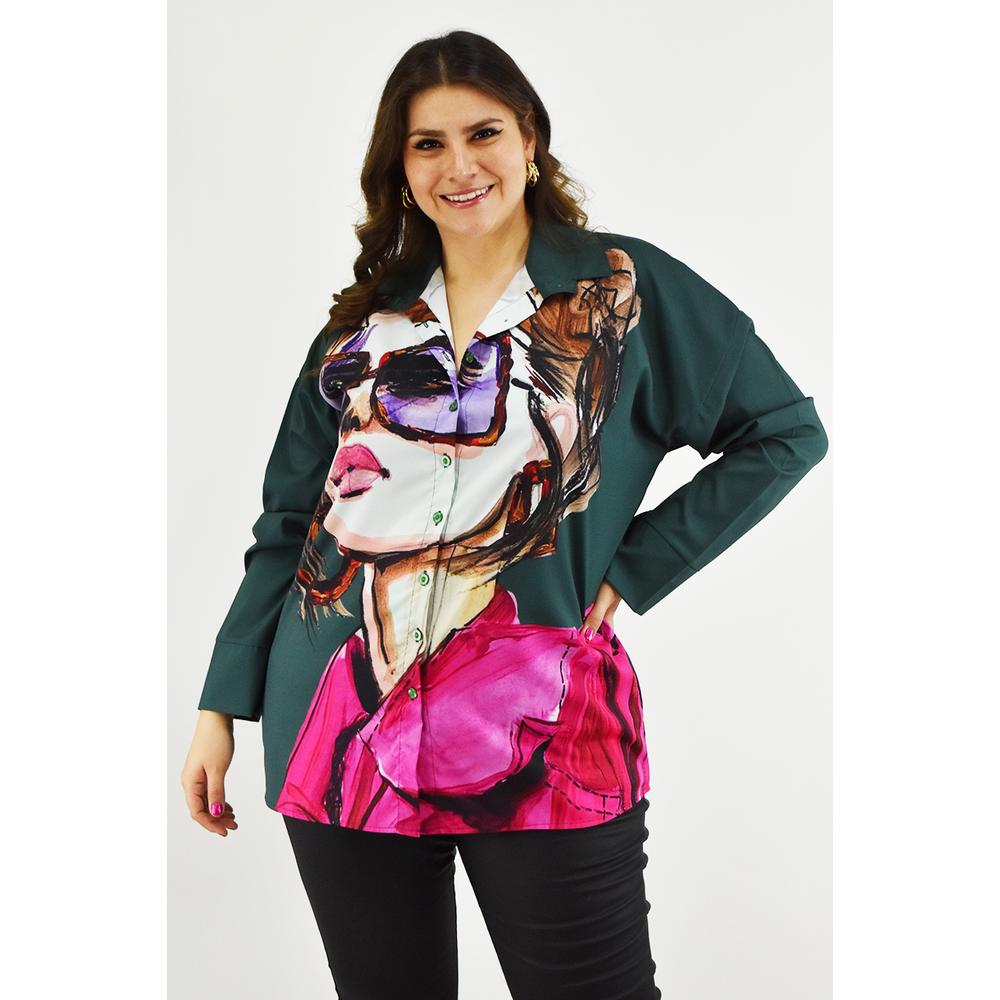 Camisa Estampada Roman Fashion Tallas Extras 027 Verde Oscuro