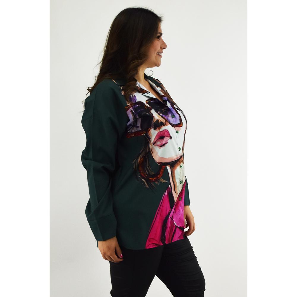 Foto 2 | Camisa Estampada Roman Fashion Tallas Extras 027 Verde Oscuro