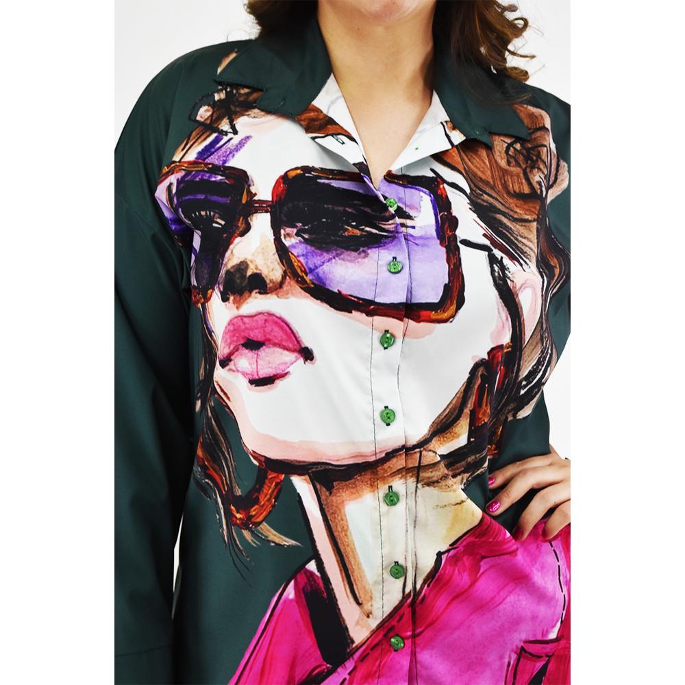 Foto 5 pulgar | Camisa Estampada Roman Fashion Tallas Extras 027 Verde Oscuro