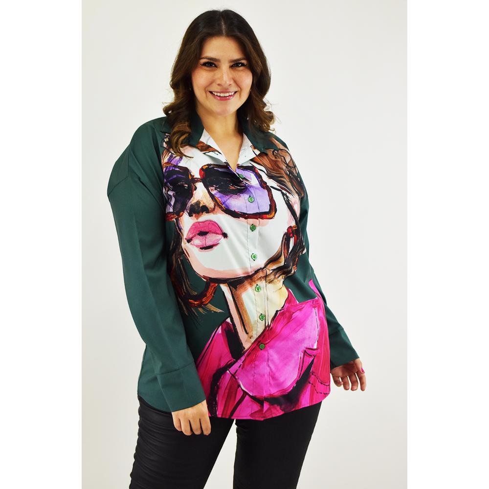 Foto 6 pulgar | Camisa Estampada Roman Fashion Tallas Extras 027 Verde Oscuro