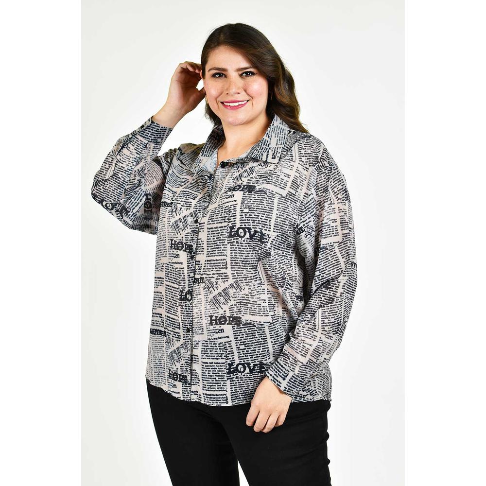 Foto 2 pulgar | Camisa De Chifon Roman Fashion /tallas Extras, 019 (estampado Letras) Gris