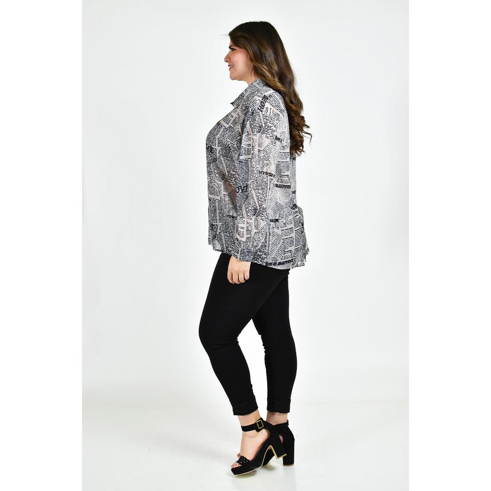 Foto 3 pulgar | Camisa De Chifon Roman Fashion /tallas Extras, 019 (estampado Letras) Gris