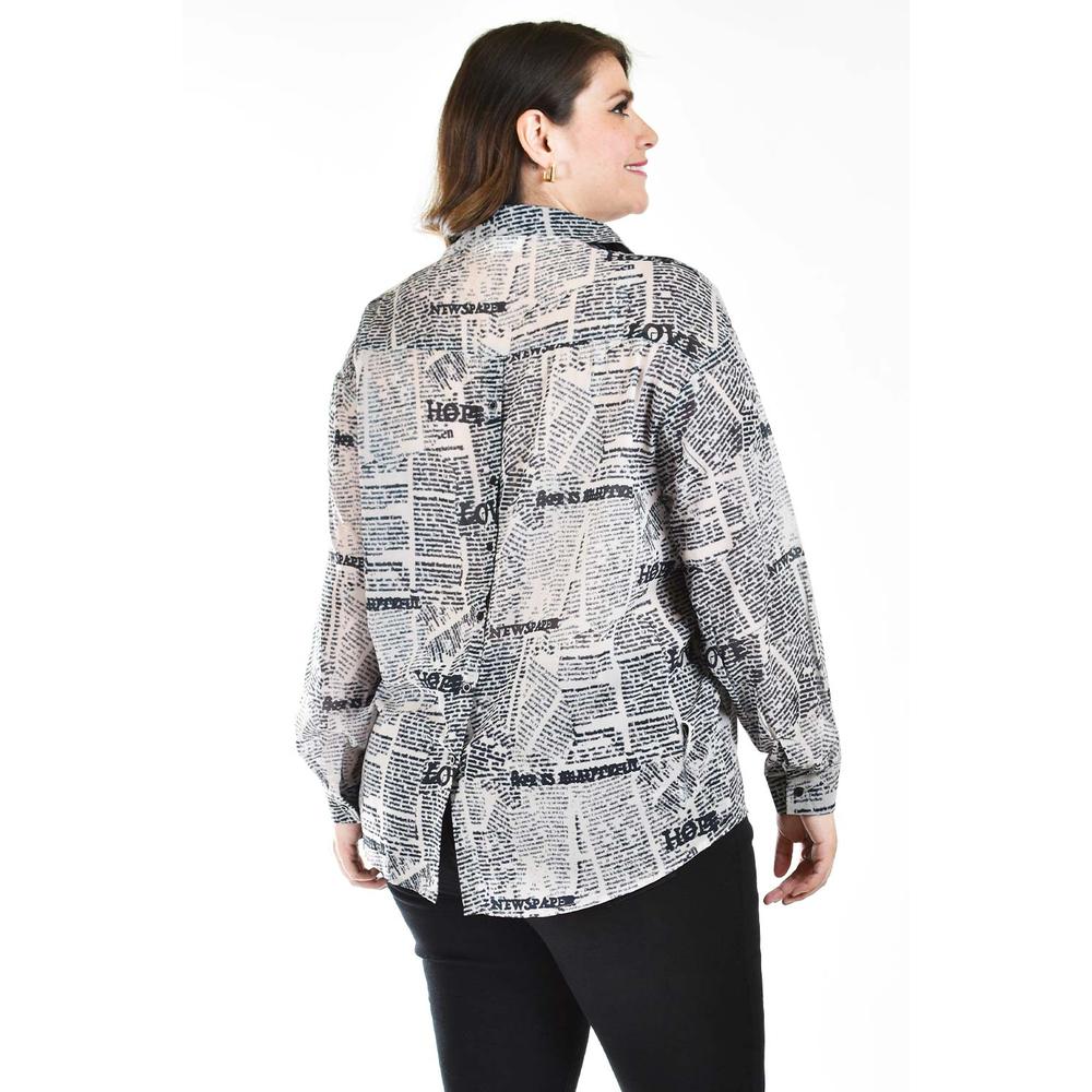 Foto 4 pulgar | Camisa De Chifon Roman Fashion /tallas Extras, 019 (estampado Letras) Gris