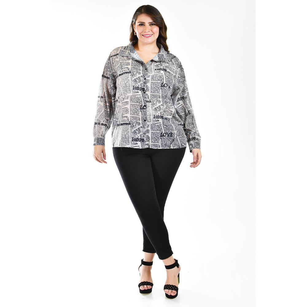 Foto 6 pulgar | Camisa De Chifon Roman Fashion /tallas Extras, 019 (estampado Letras) Gris
