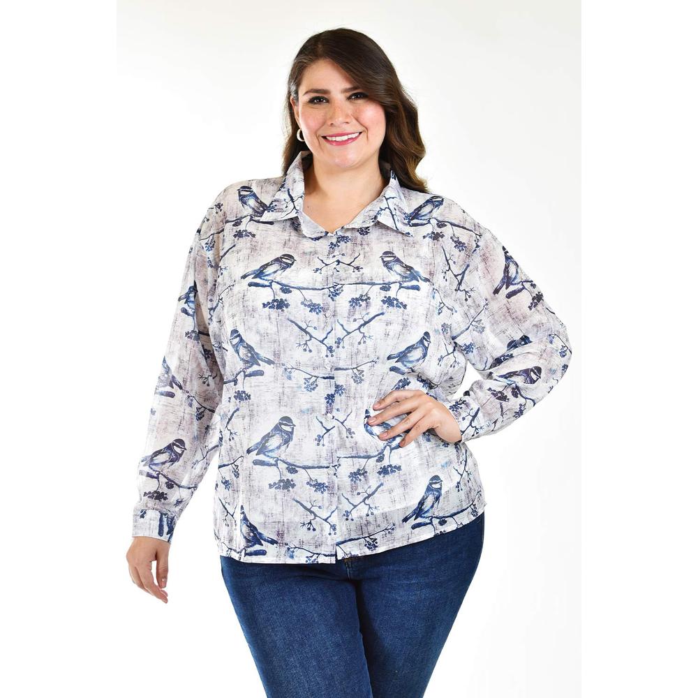 Foto 2 pulgar | Camisa De Chifon Roman Fashion /tallas Extras, 019 (estampado Azul) Azul
