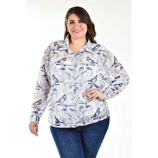 Foto 1 | Camisa De Chifon Roman Fashion /tallas Extras, 019 (estampado Azul) Azul