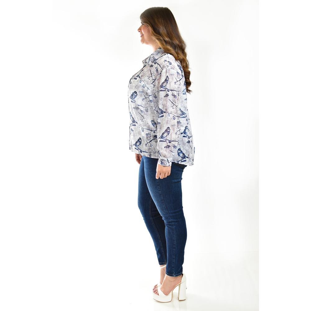 Foto 2 | Camisa De Chifon Roman Fashion /tallas Extras, 019 (estampado Azul) Azul