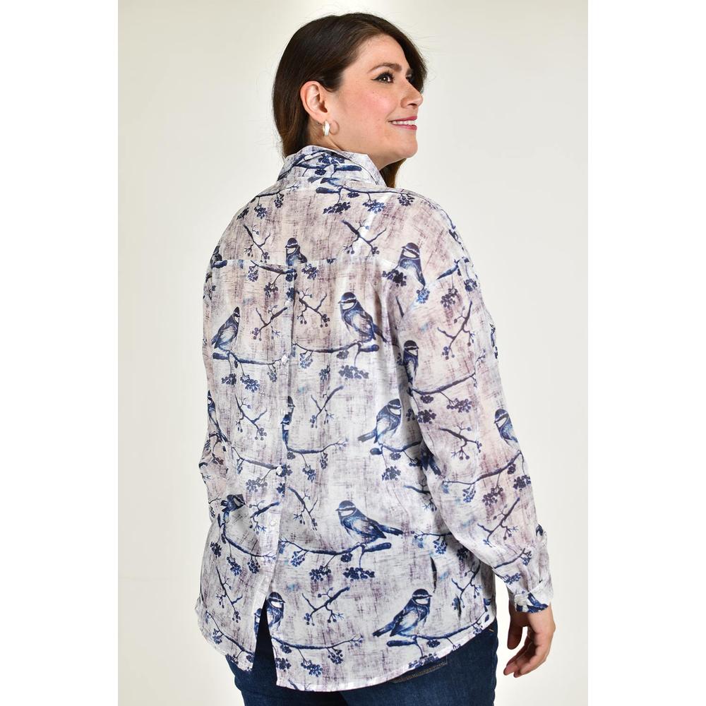 Foto 4 pulgar | Camisa De Chifon Roman Fashion /tallas Extras, 019 (estampado Azul) Azul
