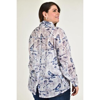 Foto 3 | Camisa De Chifon Roman Fashion /tallas Extras, 019 (estampado Azul) Azul