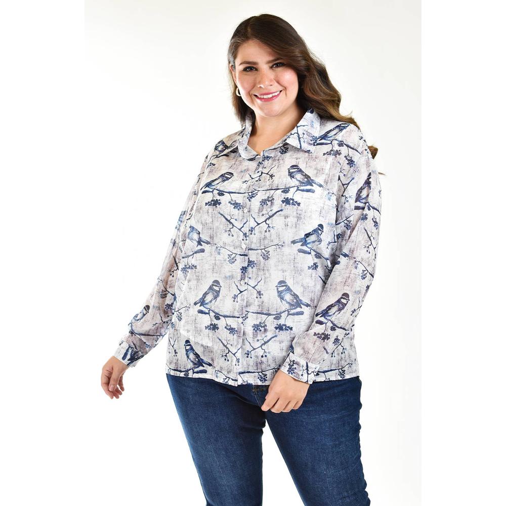 Foto 6 pulgar | Camisa De Chifon Roman Fashion /tallas Extras, 019 (estampado Azul) Azul