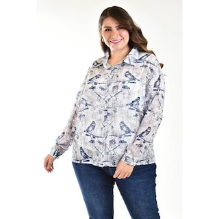 Foto 5 | Camisa De Chifon Roman Fashion /tallas Extras, 019 (estampado Azul) Azul