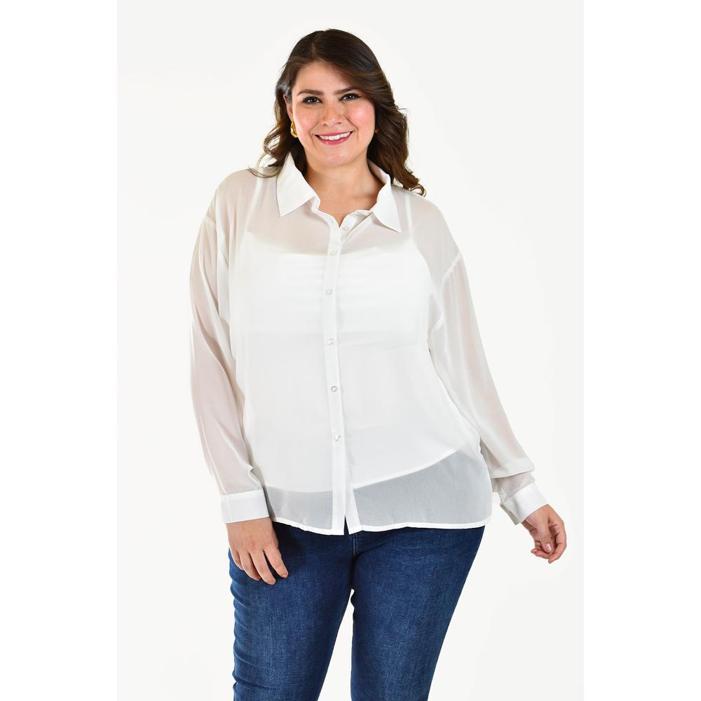 Foto 2 pulgar | Camisa De Chifon Roman Fashion /tallas Extras, 019 (blanco) Blanco