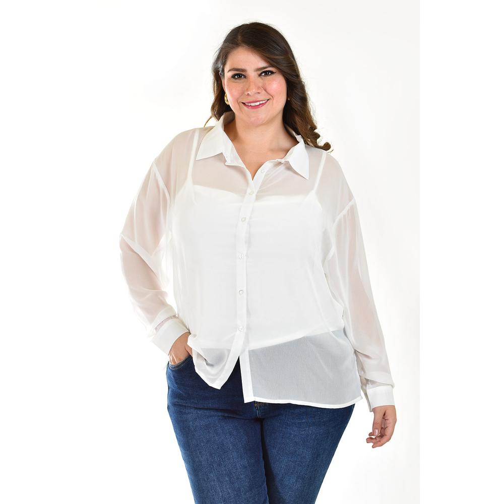 Foto 6 pulgar | Camisa De Chifon Roman Fashion /tallas Extras, 019 (blanco) Blanco