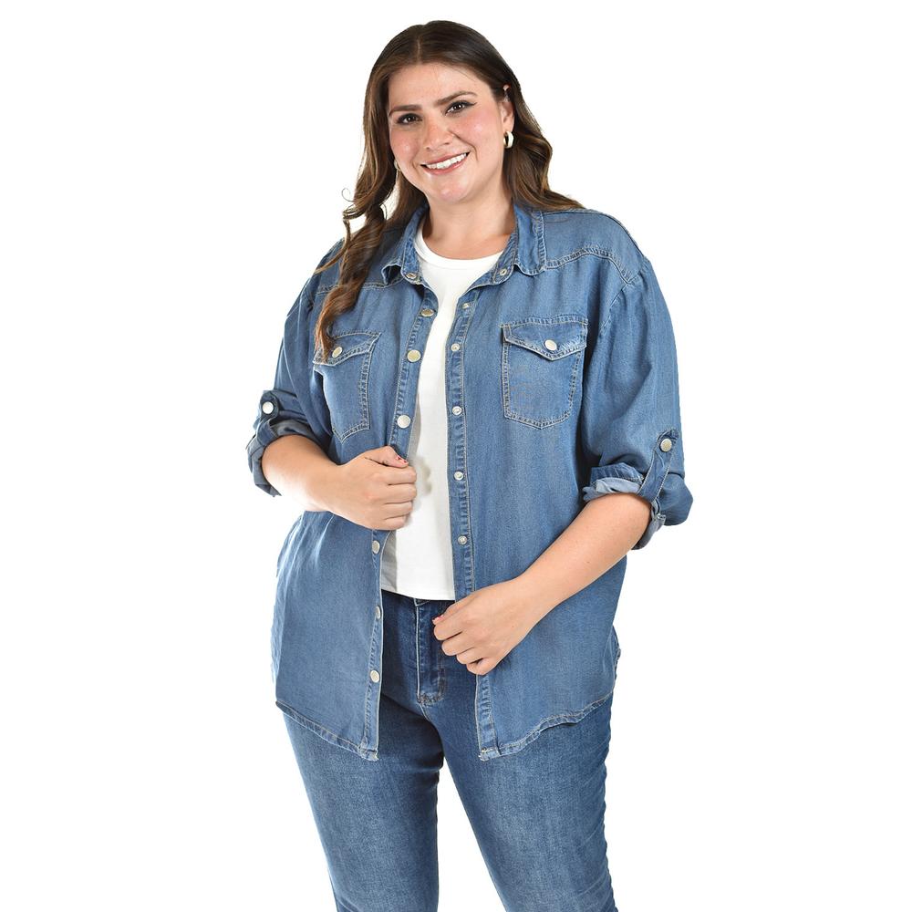 Foto 2 pulgar | Camisa Denim Roman Fashion /tallas Extras, 018 (mezclilla Tono Oscuro) Azul Oscuro